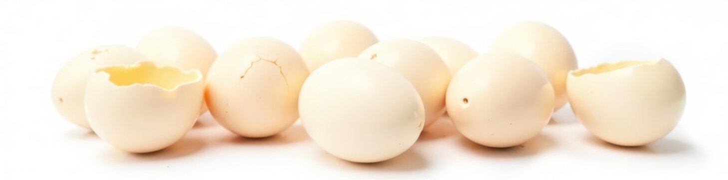 Isolated chicken egg on white background with slight cracks and shadows,  white,  poultry