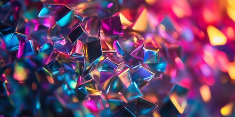 Colorful geometric shapes reflecting light in a vibrant abstract composition. Generative AI