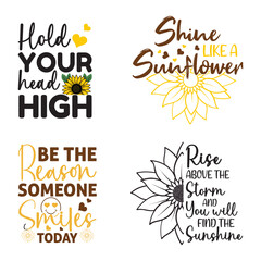 Set of Sunflower Typography with Flower Shirt Illustration for T-shirt Design
