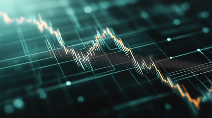 Data Flow & Fluctuation: A captivating abstract visualization of data flow and fluctuation, with a glowing, ethereal line chart against a backdrop of abstract geometric patterns.