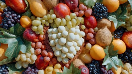 Colorful Fruit and Nut Display with Light Balls
