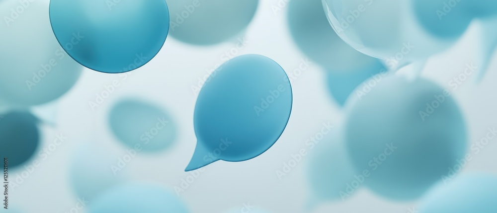 Poster bubbles of communication floating in soft blue tones, symbolizing dialogue, conversation, and social