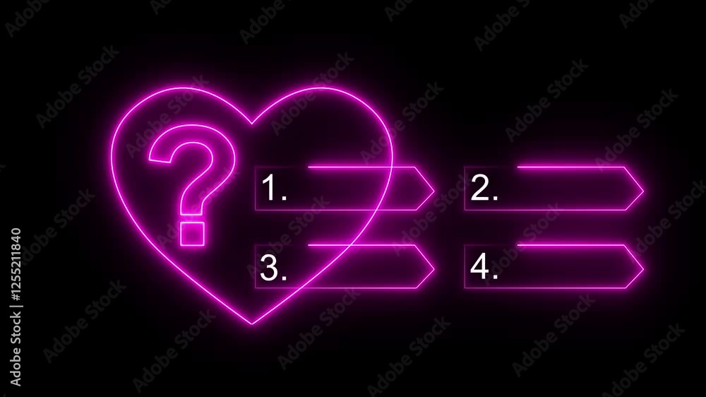 Poster quiz neon line animation with option selection on black background ,quiz template challenge with opt