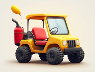 Fototapeta premium Cartoon Off-Road Vehicle with Balloon and Fuel Tank