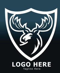 Fototapeta premium Moose Shield Logo - Modern Antler Emblem, Bold Wildlife Badge, Minimalist Crest Design