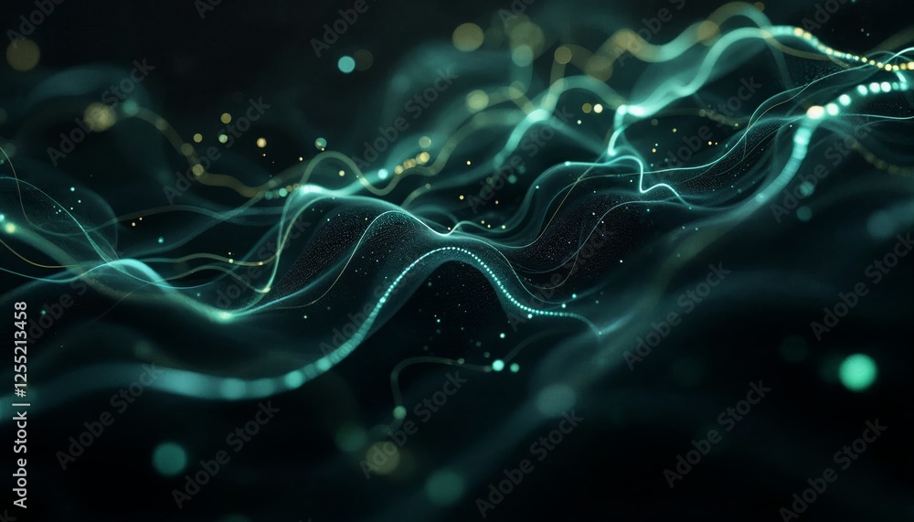 Poster ethereal luminous data streams flowing across a dark cosmic canvas