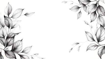 Simple line art featuring a circular frame made of leaves and flowers, with a clean and minimalistic design on a white background, perfect for clipart and decorative purposes.