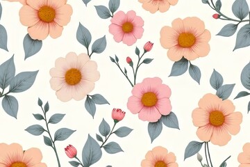 Pretty Peach & Pink Floral Pattern Seamless Design | Pastel Flower Background