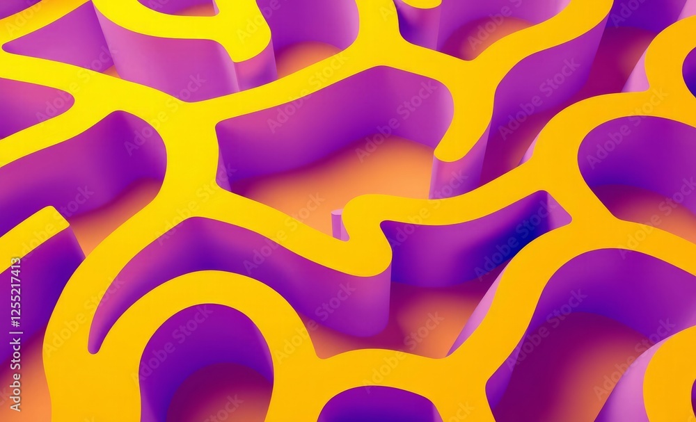 Wall mural abstract folded paper effect bright colorful yellow background maze made of paper 3d rendering 3d wa