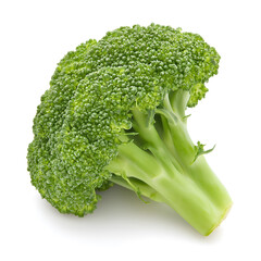 A single piece of broccoli isolated on a white background, in a PNG file format. 