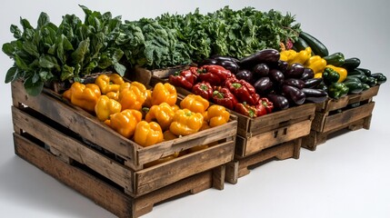 Vibrant Farm Fresh Produce in Rustic Wooden Crates