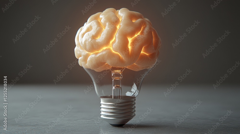 Poster intelligent light bulb concept with brain realistic 3d isolated on transparent background