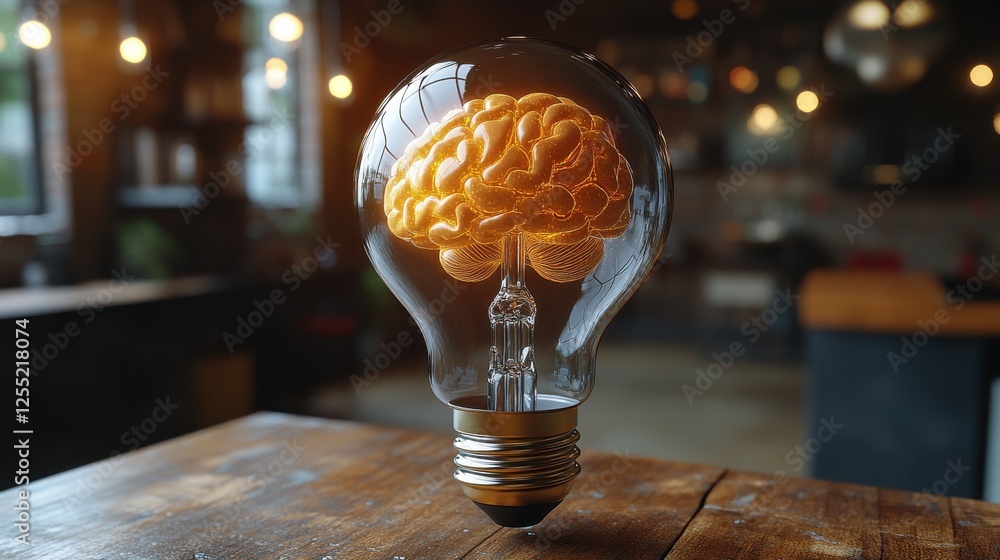 Poster intelligent light bulb concept with brain realistic 3d isolated on transparent background