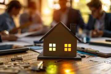 Energy Efficient House Draws Attention of Businesspeople Engrossed in Paperwork