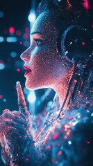 Futuristic opera singer with AIassisted vocal modulation, fusion of art and technology