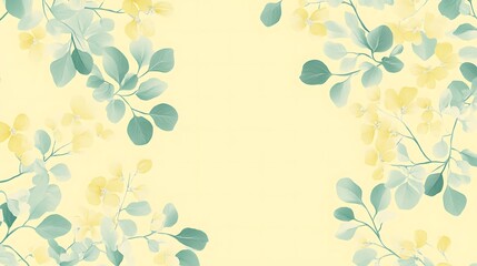 Pastel Yellow Flowers and Green Leaves Frame