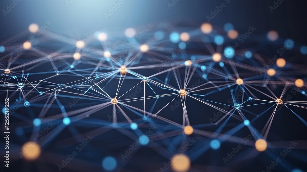 Aufkleber abstract network of glowing nodes and interconnected lines on a dark blue and black background