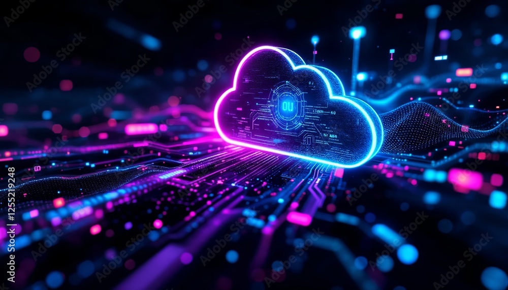 Poster futuristic cloud computing illustration on digital circuit background