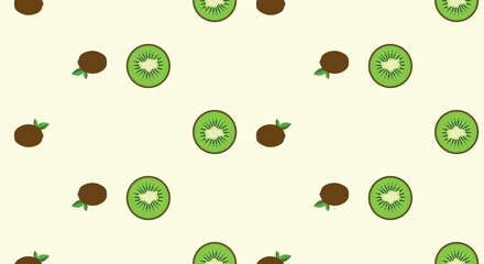 Seamless horizontal pattern with fresh kiwi fruit. Vector kiwi slices citrus repeat pattern for decoration and print. Repetition pattern