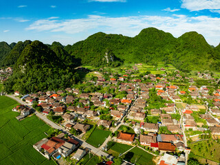 Amazing landscape nature view Rice fields with village in Bac Son valley, Lang Son,Northern...