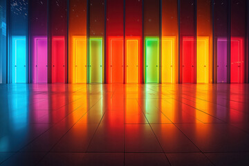 Many colorful doors representing different opportunities and choices in life, suggesting growth and future possibilities