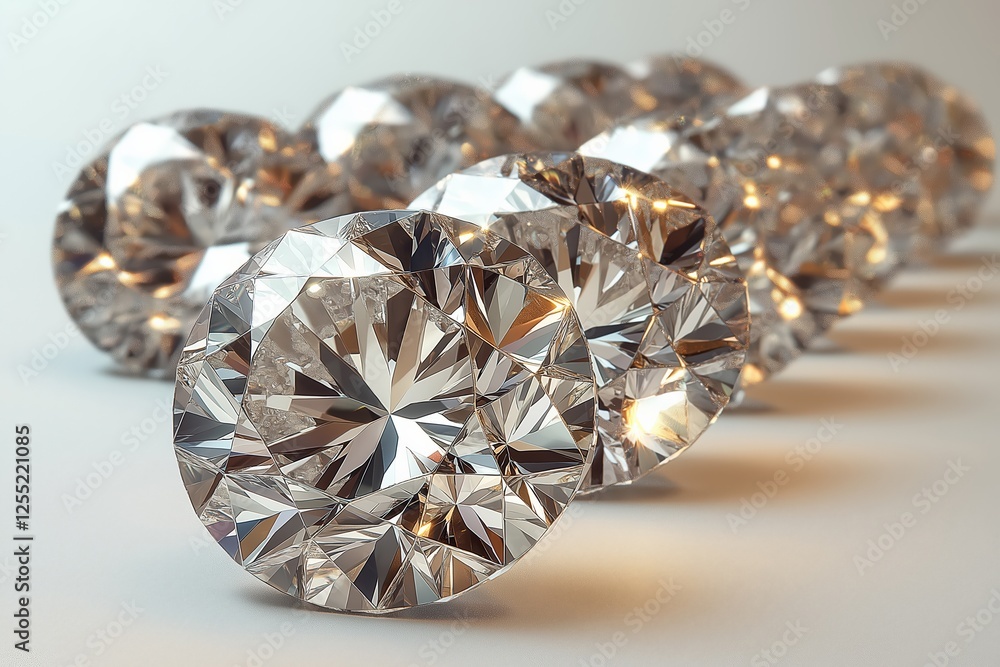 Poster row of sparkling diamonds increasing in size representing growth