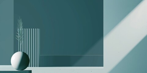 A minimalist composition with a muted teal background, Sparse dots and linear patterns, Minimalist editorial design