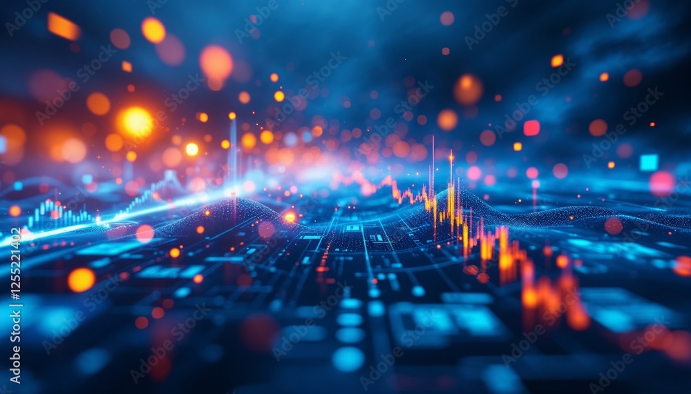 Aufkleber futuristic digital landscape with glowing data streams and dynamic charts