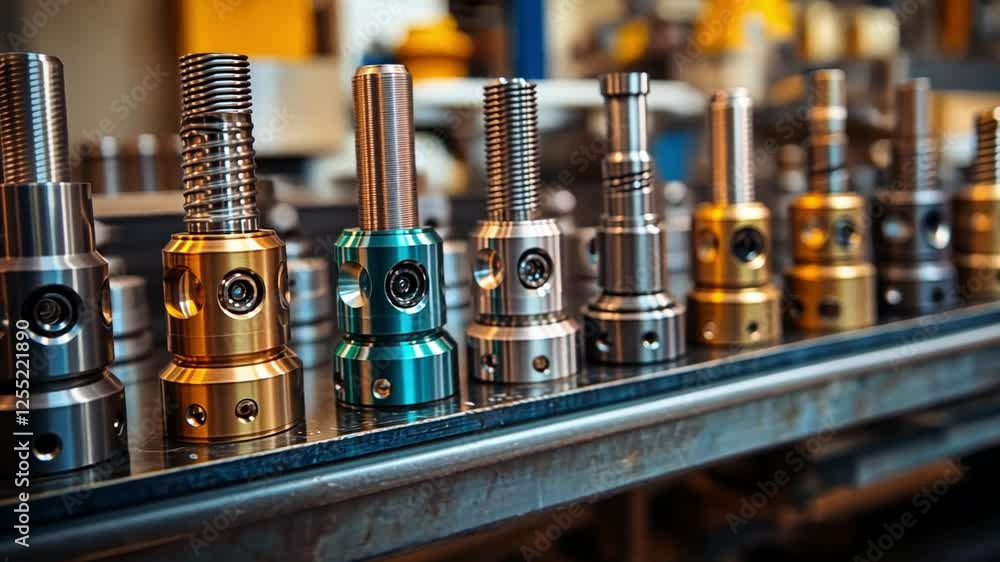 Poster precision engineering: an assortment of precision-engineered machine components, showcasing metallic