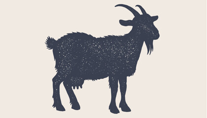 Goat. Hand drawn silhouette. Vintage retro print, black white goat drawing, sketch ink pencil draw style. Sketch artwork silhouette goat. Side view profile goat. Vector Illustration