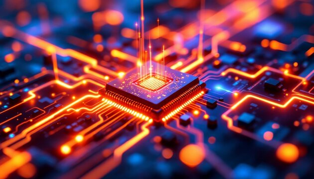 Futuristic Microchip Illustration for Technology and Artificial Intelligence - Powered by Adobe