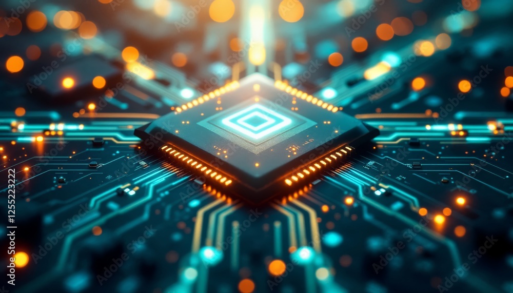 Poster futuristic microchip motherboard circuitry high-tech system design
