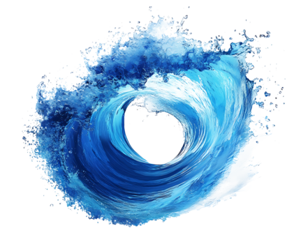 A splash of water with a circle of splashes of water isolated on white & transparent a background.