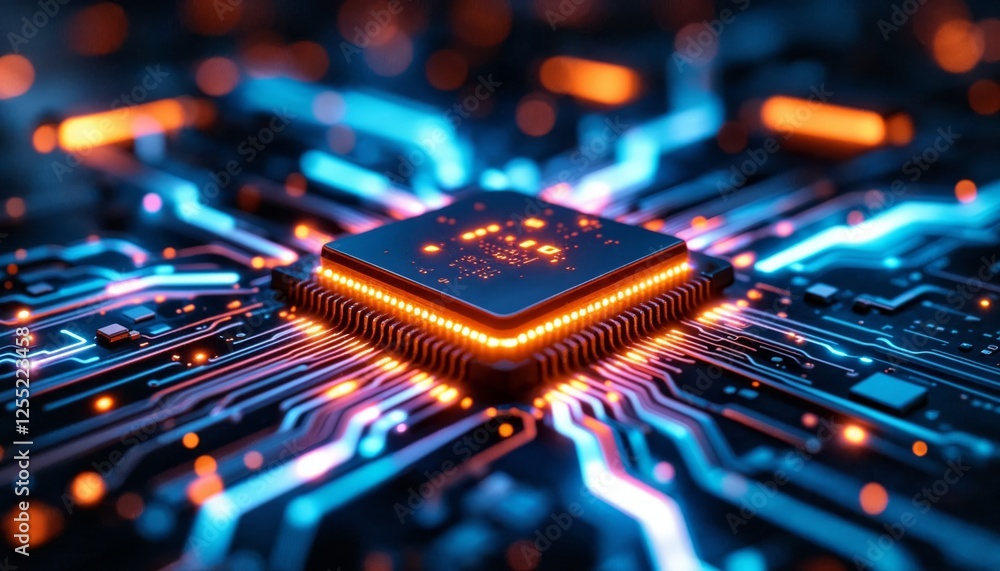 Aufkleber futuristic microchip processor connectivity across motherboard networks