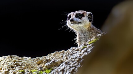 Fototapeta premium Alert Meerkat on Rock Wildlife Close up Curious Animal Portrait African Mammal