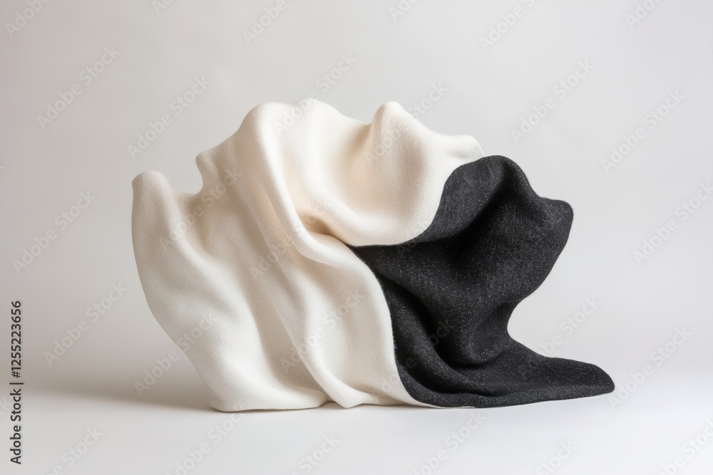 Poster a cashmere textile is arranged into dynamic sculptural folds, with sharp light illuminating one side