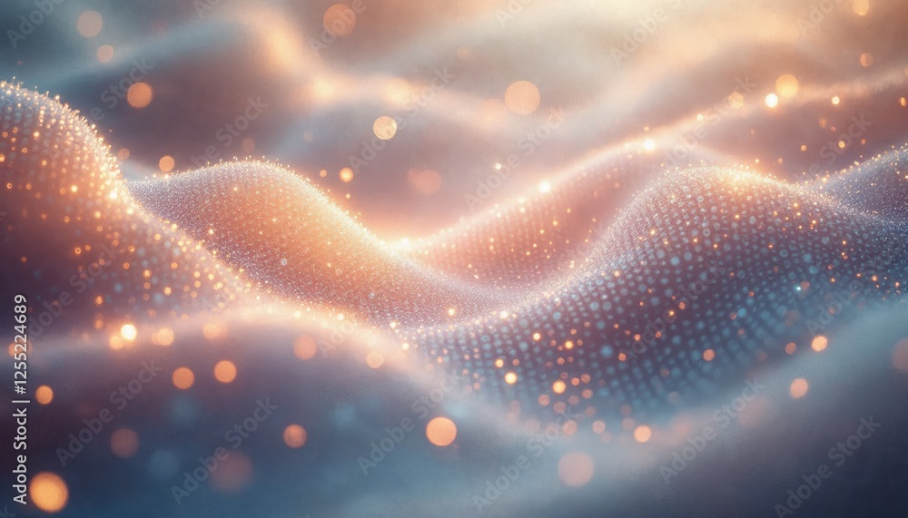 Poster glimmering data waves abstract background with bokeh effects and sparkling particles