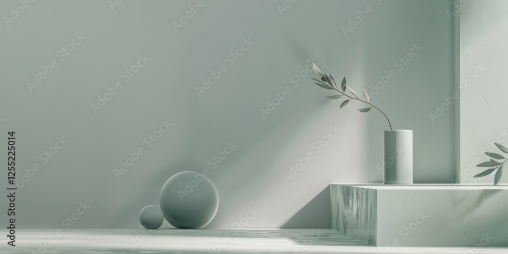 Poster A minimalist composition with a soft sage green background, Sparse geometric shapes and clean lines, Minimalist graphic design