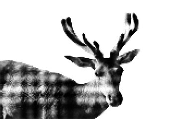 Halftone dotted deer for trendy y2k retro collage. Vector isolated wild animal illustration