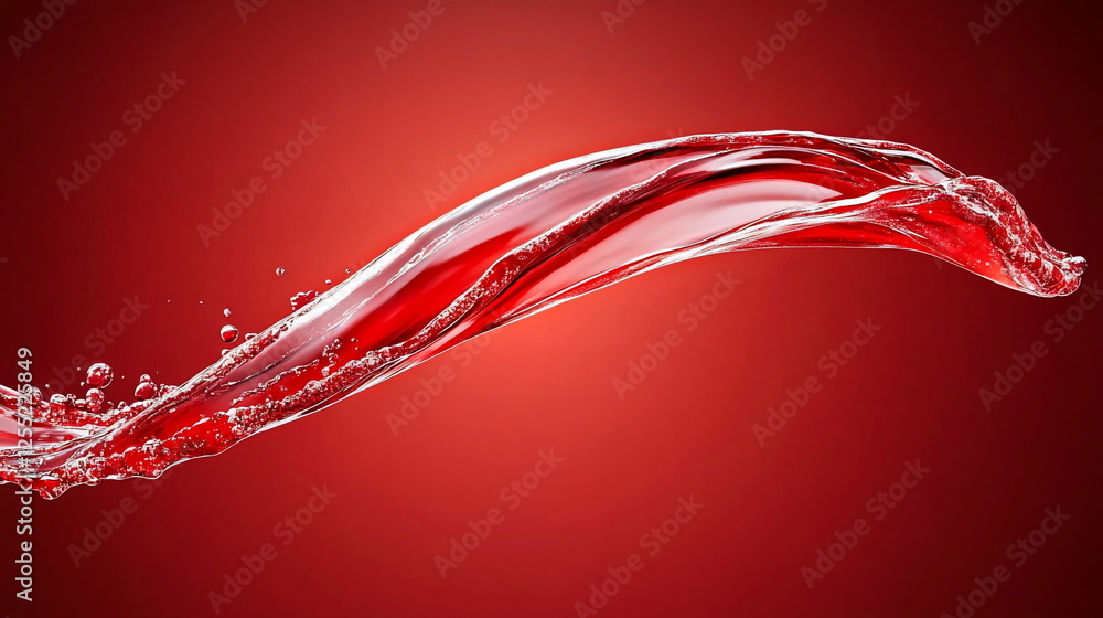 Aufkleber Dynamic Flow of Red Liquid with Splashing Effect on a Vivid Red Background
