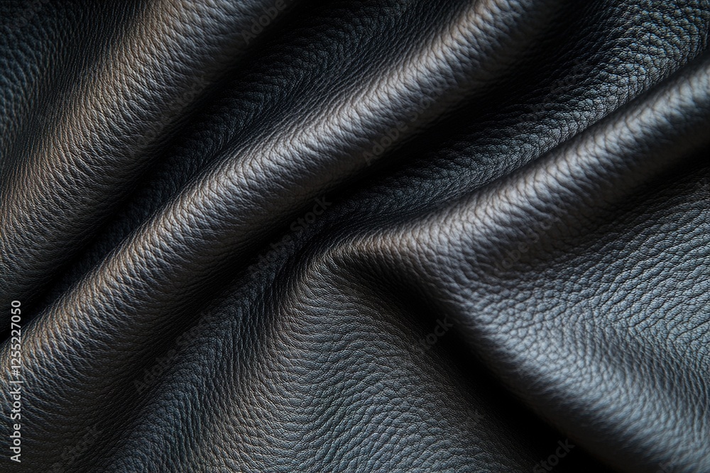 Poster black leather folds create a captivating visual with deep shadows and smooth highlights, demonstrati