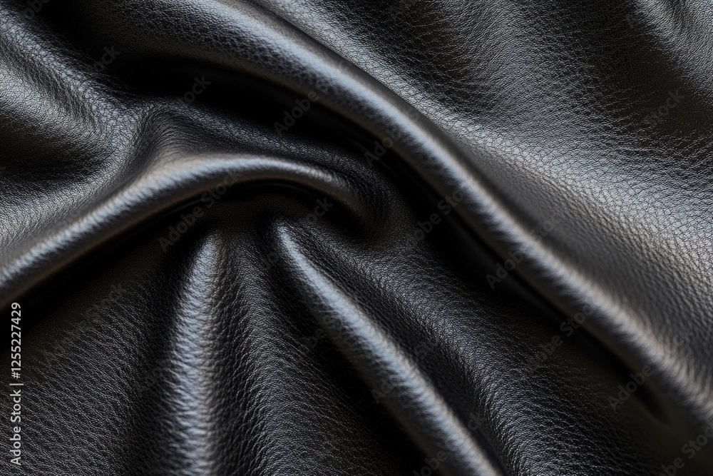 Aufkleber dramatic lighting falls on close-up black leather folds, highlighting smooth textures and deep shado