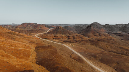 Aerial view of Desert landscape with large mountains in Namibia,Africa 