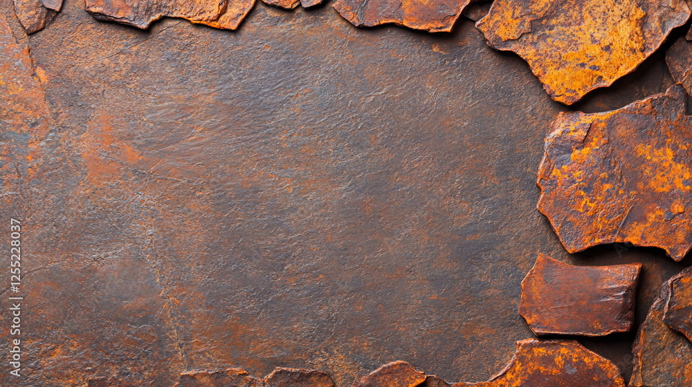 Poster rustic textured background with weathered metal and orange rust accents for art and design projects