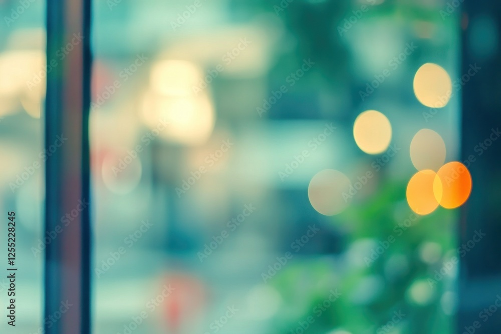 Aufkleber blurred cityscape with soft bokeh lights and greenery in the foreground, creating an atmospheric urb