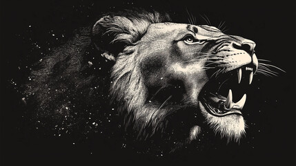 Naklejka premium suitable for t-shirt print, Minimalist line art of a roaring lion, black and white, clean vector style, bold lines,