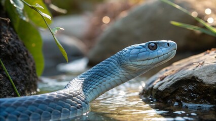 Fototapeta premium Light blue snake by the riverbank