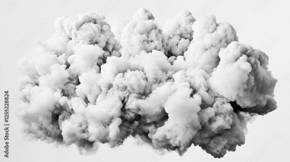 Poster Dense White Cloud with Soft Edges and Varied Textures Floating Against a Light Background