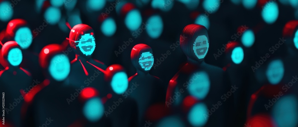Aufkleber crowd of digital avatars with smiling faces in a virtual environment representing social interaction
