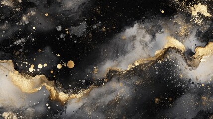 Obraz premium A cosmic black and gold nebula-inspired background with glowing accents